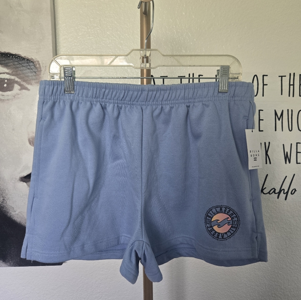 NWT Womens Billabong Fleece Logo Graphic Shorts Size XL Color Light Blue - Picture 2 of 7